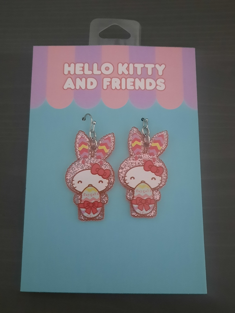 Hello Kitty Pink Bunny Glitter Drop Earrings